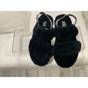 UGG Oh Fluffita Black Sheepsk Platform Slingback Sandals 1120876 Mens 5 Womens 7